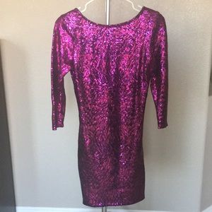 Fully Lined Pink and Purple Sequined Mini Dress